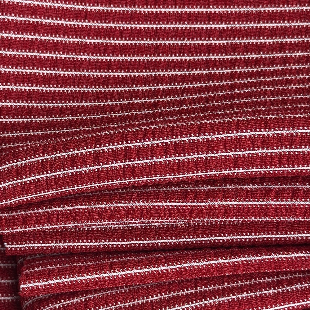 Vintage 1970s Burgundy/Red & White Striped/Textured Polyester Fabric - Picture 11 of 11